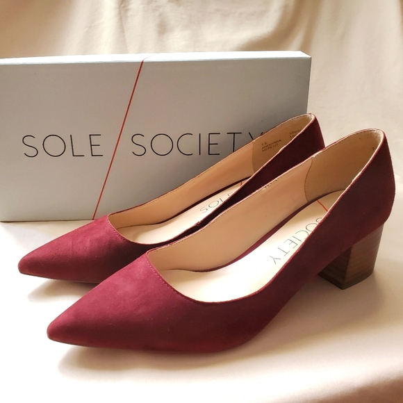 Sole Society Burgundy Block Heel Pumps - Picture 1 of 6